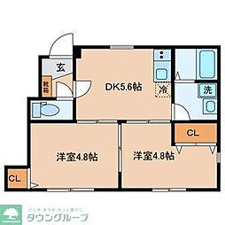 メゾンジェム 1階2DKの間取り