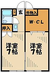 JR横浜線 橋本駅 バス11分 森の上下車 徒歩5分の賃貸アパート 2階2Kの間取り