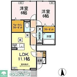 ガーネット　I 102 1階2LDKの間取り