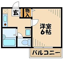 ジュネスI 2階1Kの間取り
