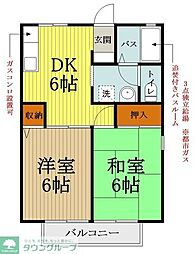 ハーモニー日野台 2階2DKの間取り