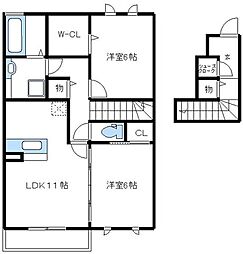 Excellent 2階2LDKの間取り