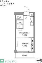 小田急多摩線 小田急永山駅 徒歩12分の賃貸マンション 4階1DKの間取り