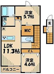 京王相模原線 南大沢駅 徒歩26分の賃貸マンション 2階2LDKの間取り