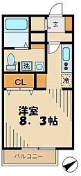 多摩都市モノレール 大塚・帝京大学駅 徒歩13分の賃貸アパート 2階1Kの間取り