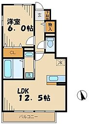 クレールカーサ聖蹟 1LDKの間取図画像