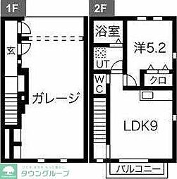 アンソレイエB 1LDKの間取図画像