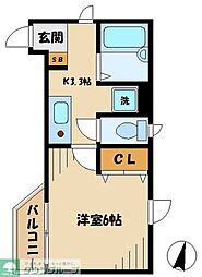 タウンフィールド2-B 1Kの間取図画像