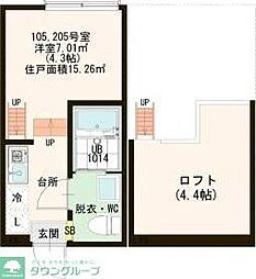 ハーモニーテラス綾瀬III 2階ワンルームの間取り