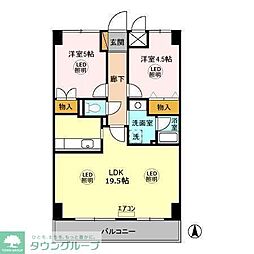 グランディス新八柱 2階2LDKの間取り