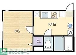 カシータ松戸 3階1Kの間取り