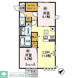 プルメリア 1階2LDKの間取り