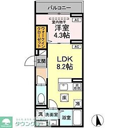 セレスティア亀有 2階1LDKの間取り