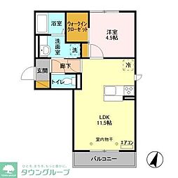 メルヴェイユおおたかの森 2階1LDKの間取り