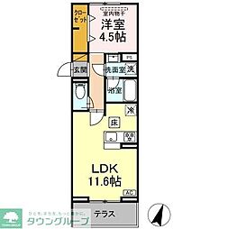 リシェスみのり台　A棟 105 1階1LDKの間取り