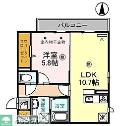 オークリーフ三郷　Ａ棟 2階1LDKの間取り