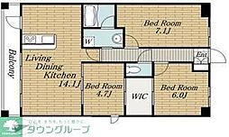 ボワ・デ・コガネ 9階3LDKの間取り
