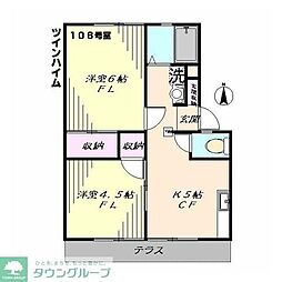 ツインハイムII 2階2Kの間取り