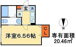 グランパーク鎌ヶ谷 2階1Kの間取り