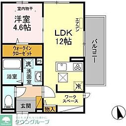 プランドールB 1LDKの間取図画像