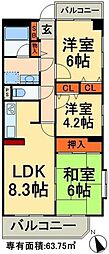 アムス松戸ブランティーク 3DKの間取図画像