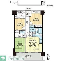 サーパス常盤平 3LDKの間取図画像