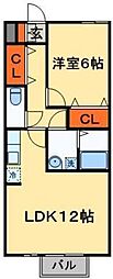ルミエールB 1LDKの間取図画像