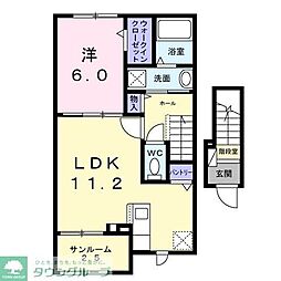 JR八高線 越生駅 徒歩5分の賃貸アパート 2階1LDKの間取り