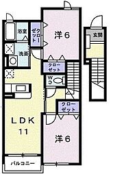 東武東上線 鶴ヶ島駅 徒歩19分の賃貸アパート 2階2LDKの間取り