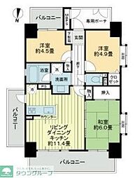 西武新宿線 本川越駅 徒歩3分の賃貸マンション 9階3LDKの間取り