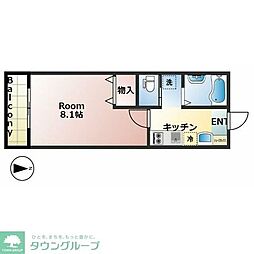 西武新宿線 本川越駅 徒歩9分の賃貸アパート 1階1Kの間取り