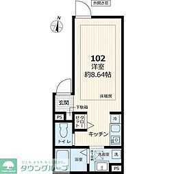 西武新宿線 本川越駅 徒歩8分の賃貸アパート 1階ワンルームの間取り