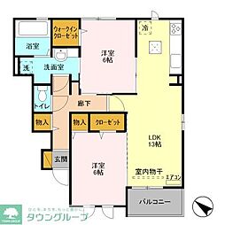 東武東上線 若葉駅 徒歩10分の賃貸アパート 1階2LDKの間取り