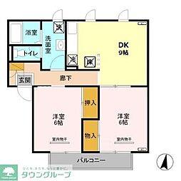 東武東上線 川越駅 バス12分 神明町車庫下車 徒歩2分の賃貸アパート 2階2DKの間取り