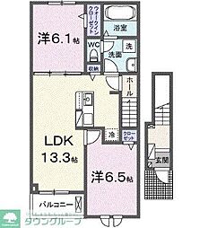 東武東上線 小川町駅 徒歩21分の賃貸アパート 2階2LDKの間取り