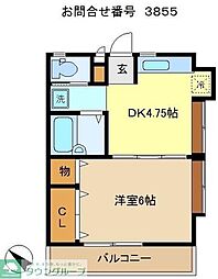 シュロス岸町 1DKの間取図画像