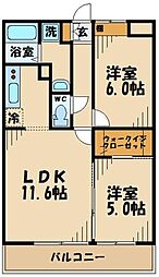 西武多摩川線 多磨駅 徒歩9分の賃貸マンション 1階2LDKの間取り