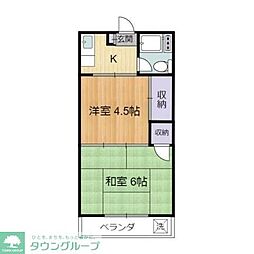 JR中央線 武蔵小金井駅 徒歩5分の賃貸マンション 2階2Kの間取り