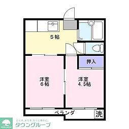 西武拝島線 武蔵砂川駅 徒歩11分の賃貸マンション 5階2DKの間取り