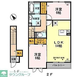 JR中央線 西国分寺駅 徒歩16分の賃貸アパート 2階2LDKの間取り