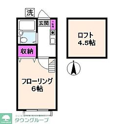 JR中央線 国分寺駅 徒歩13分の賃貸アパート 2階ワンルームの間取り