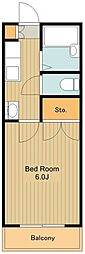 JR中央線 武蔵境駅 バス16分 西野下車 徒歩6分の賃貸アパート 2階1Kの間取り