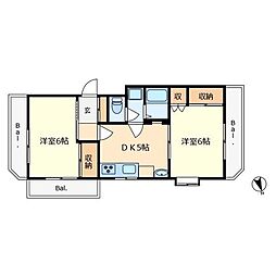 JR南武線 矢川駅 徒歩12分の賃貸マンション 1階2DKの間取り