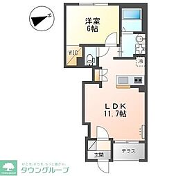 西武拝島線 武蔵砂川駅 3.4kmの賃貸アパート 1階1LDKの間取り