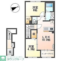 西武拝島線 武蔵砂川駅 3.4kmの賃貸アパート 2階2LDKの間取り