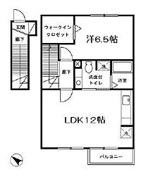 セジュール武蔵 2階1LDKの間取り