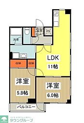 西武拝島線 武蔵砂川駅 徒歩13分の賃貸マンション 1階2LDKの間取り