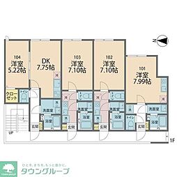 西武国分寺線 鷹の台駅 徒歩5分の賃貸アパート 1階1Kの間取り