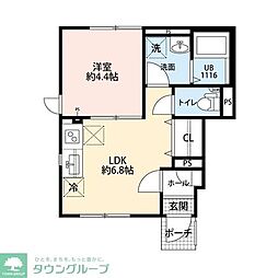 JR中央線 武蔵境駅 徒歩18分の賃貸アパート 1階1LDKの間取り