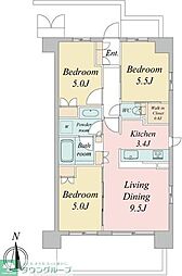 JR中央線 武蔵境駅 徒歩4分の賃貸マンション 5階3LDKの間取り